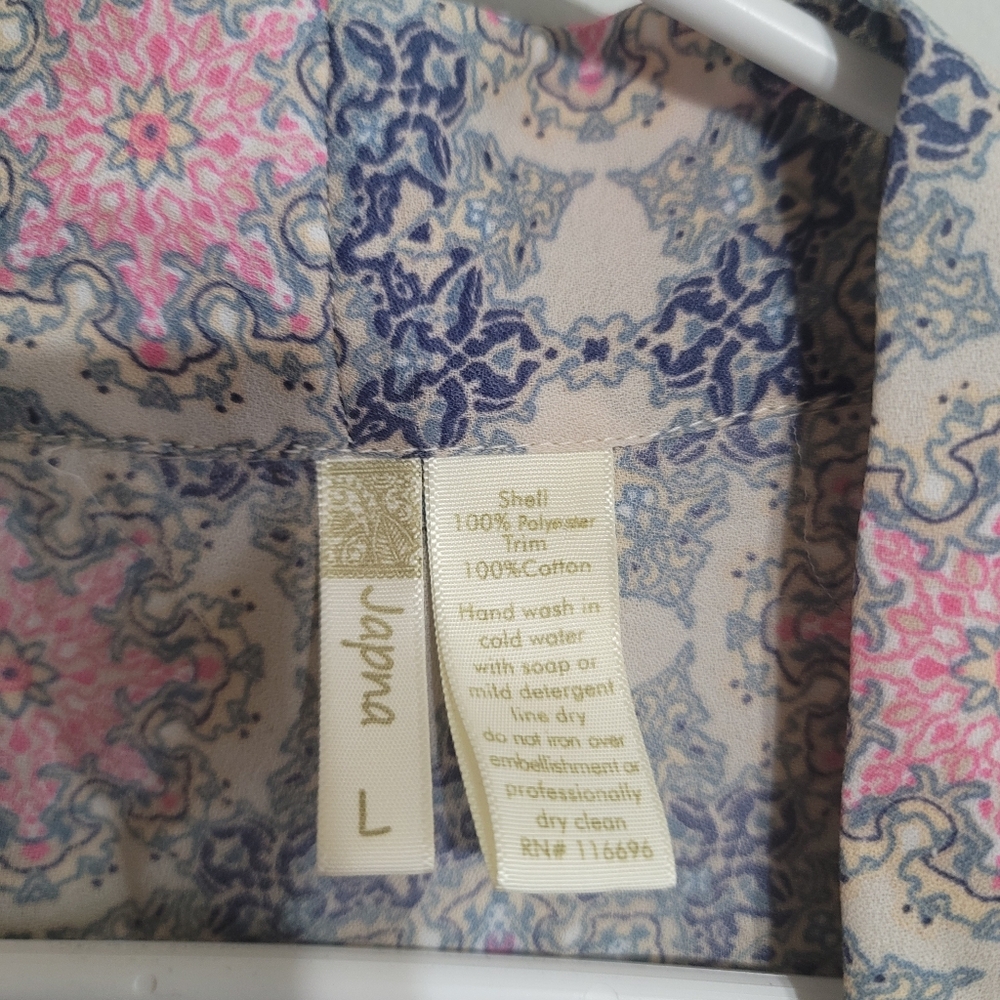 Large Kimono Top Floral Pink Blue Sheer‎ Swim Coverup Boho Coastal Cowgirl - Picture 2 of 4
